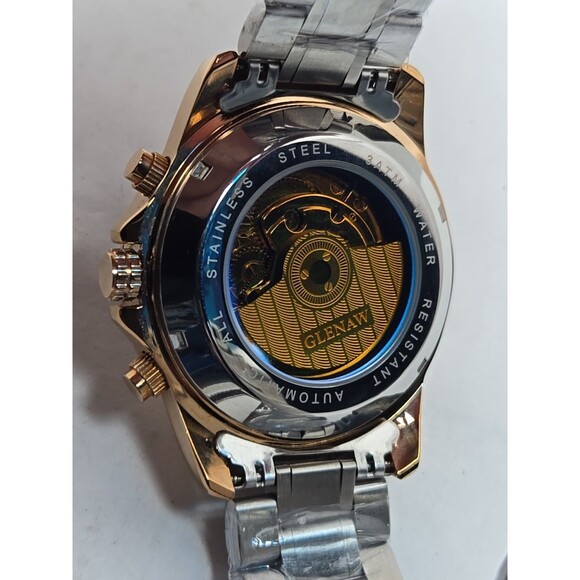 Glenaw Automatic Open Heart Two Tone Stainless Steel 45mm 3ATM Watch Day Date WR - Picture 11 of 11